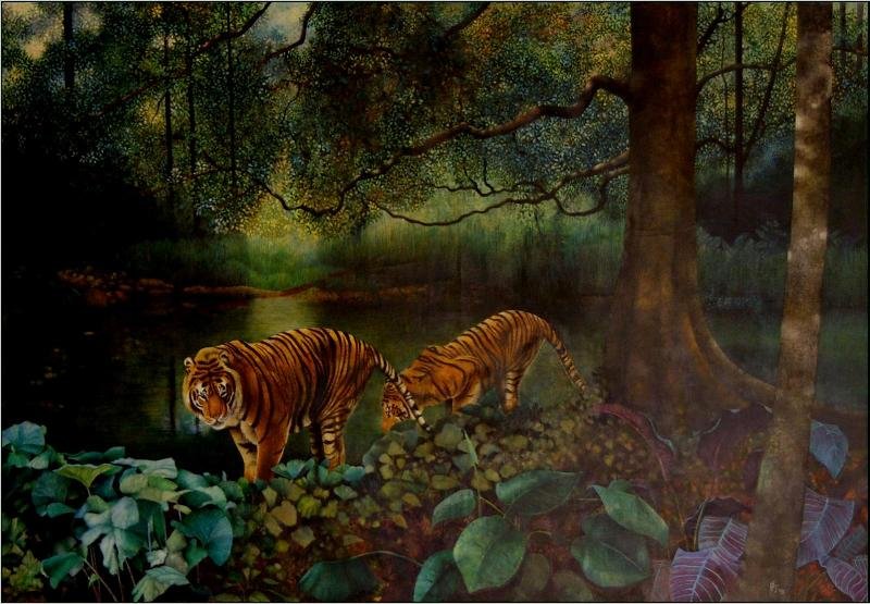Two Tigers by the River